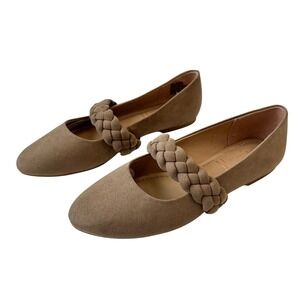 New Lauren Conrad Braided Mary‎ Jane Flats Taupe Memory Foam Beige Shoes 9.5